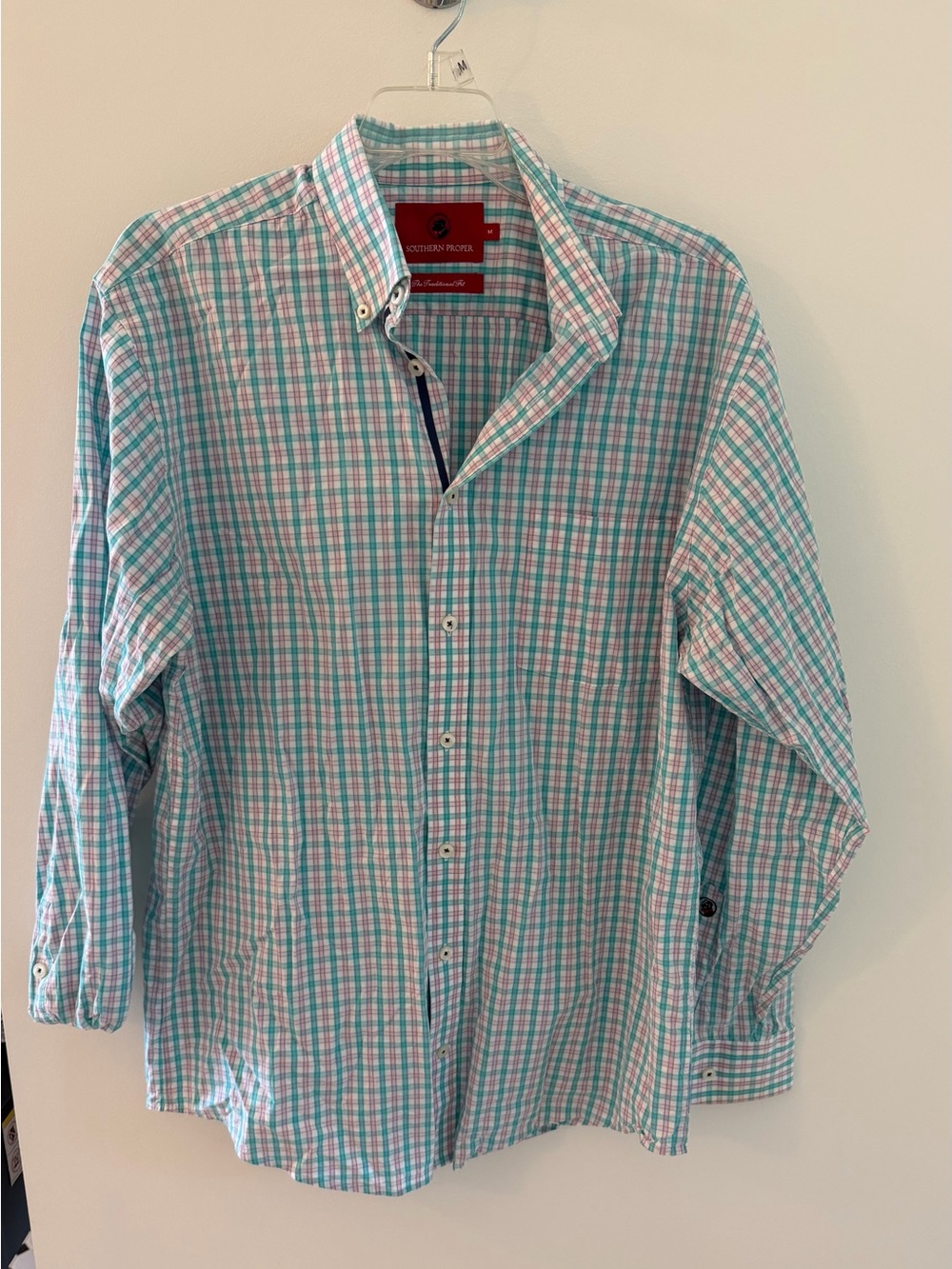 Southern Proper Men's Teal & Pink Plaid Button-Down Shirt